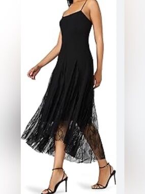 Steve Madden Black Spaghetti-Strap Lace-Hem Maxi Dress